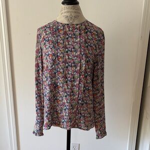 Boden Floral Pintuck Blouse - Pink Multi - 100% silk